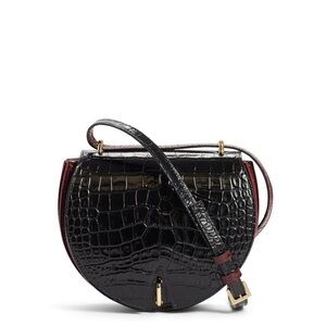 Sara Battaglia Black and Red Croc-Embossed Crossbody Bag
